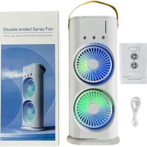 ❄️ Ventilador Doble con Spray (DOBLE TURBINA + BRISA FRÍA) ❄️