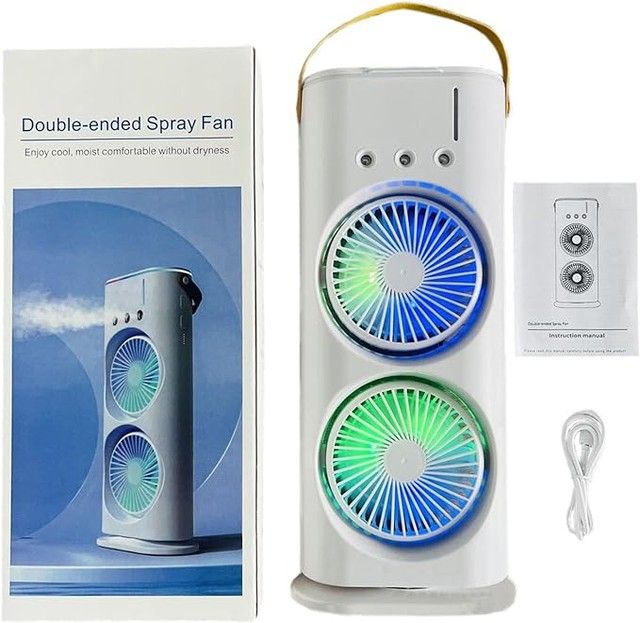 ❄️ Ventilador Doble con Spray (DOBLE TURBINA + BRISA FRÍA) ❄️
